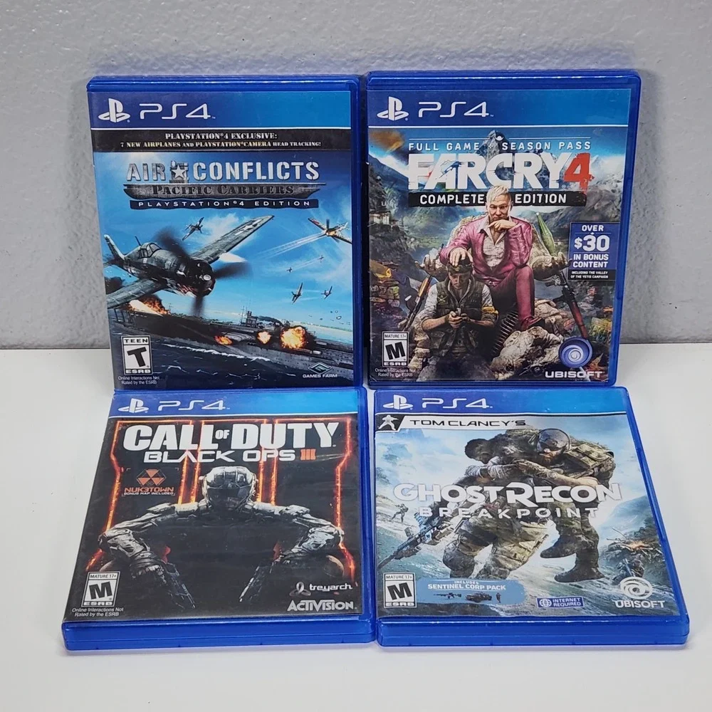 Lot of 4 PS4 Games Air Conflicts Far Cry 4 Ghost Recon Call of Duty Black Ops 3
